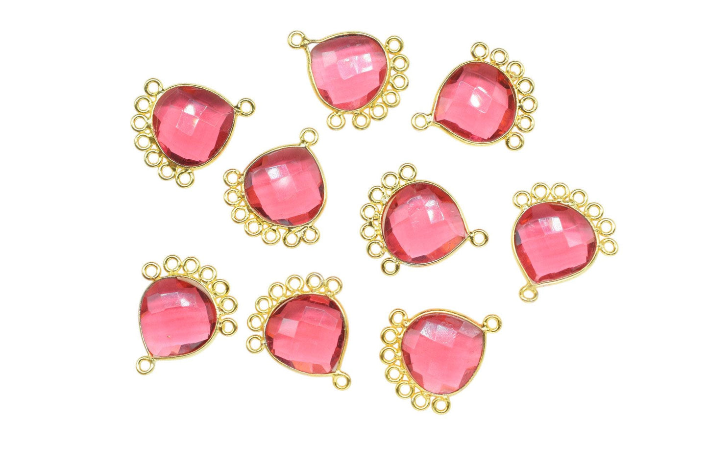 Pink Tourmaline 14mm Heart Bezel Charm/Charms Connector/Handmade Jewellery Connectors/Gemstone Brass Component/Women Jewelry/B'day Gift