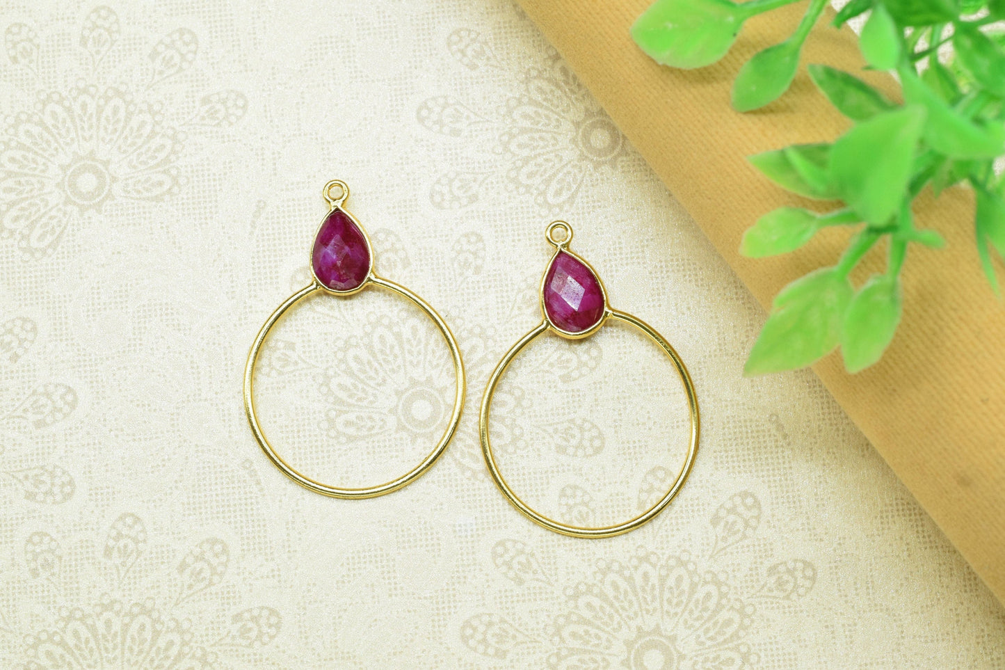 Gemstone Teardrop Earrings,Circle Handmade Pendants,Single bail Station Connector Jewelry,Earring Components,Findings Bezel Charms Pendants