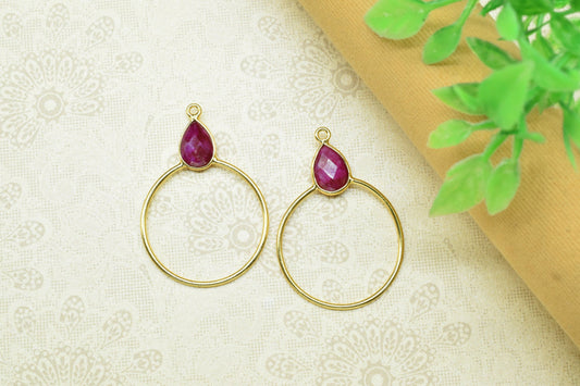 Gemstone Teardrop Earrings,Circle Handmade Pendants,Single bail Station Connector Jewelry,Earring Components,Findings Bezel Charms Pendants