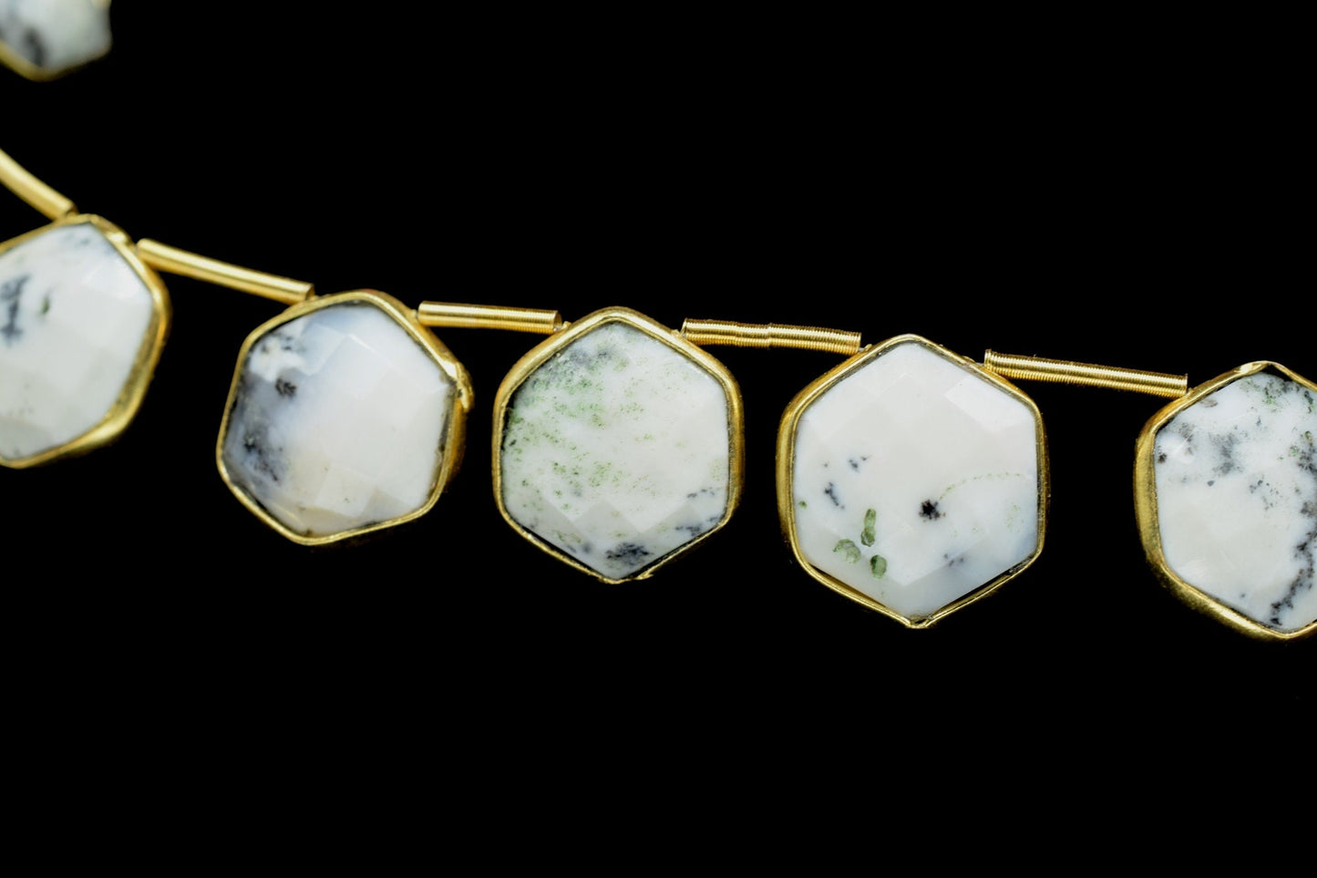 Dendrite Opal 10mm Faceted Hexagon Shape Single Bail Connector strand,Dendrite Opal Brass connectors,Opal Hexagon Pendant,