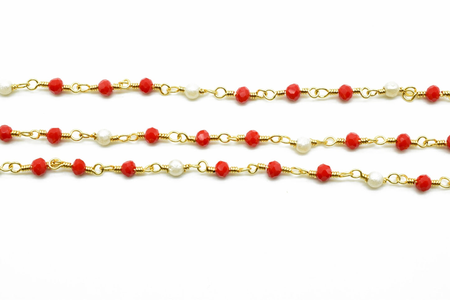 Ruby Chalcedony 3mm Beaded Chain,pearl Wire Wrapped Chain,Ruby Chalcedony Brass chain,Jewelry Making Chain,Beaded rosary chain,pearl chain
