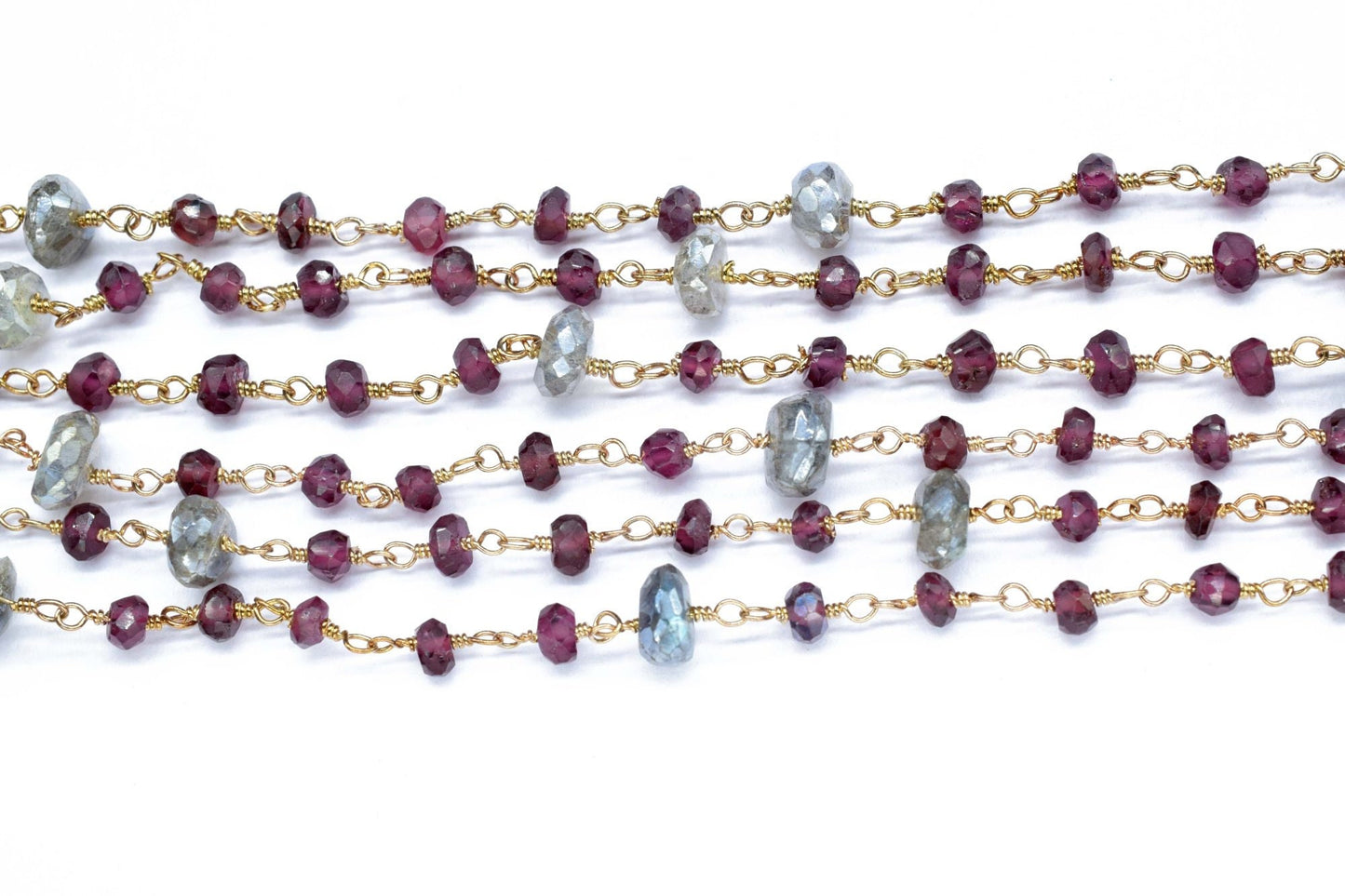 Garnet 3mm Beaded Chain,labradorite Rosary,Gold Plated Wire Wrap Chain,Brass chain,Jewelry Making Chain,Rosary chain,bigger beaded rosary