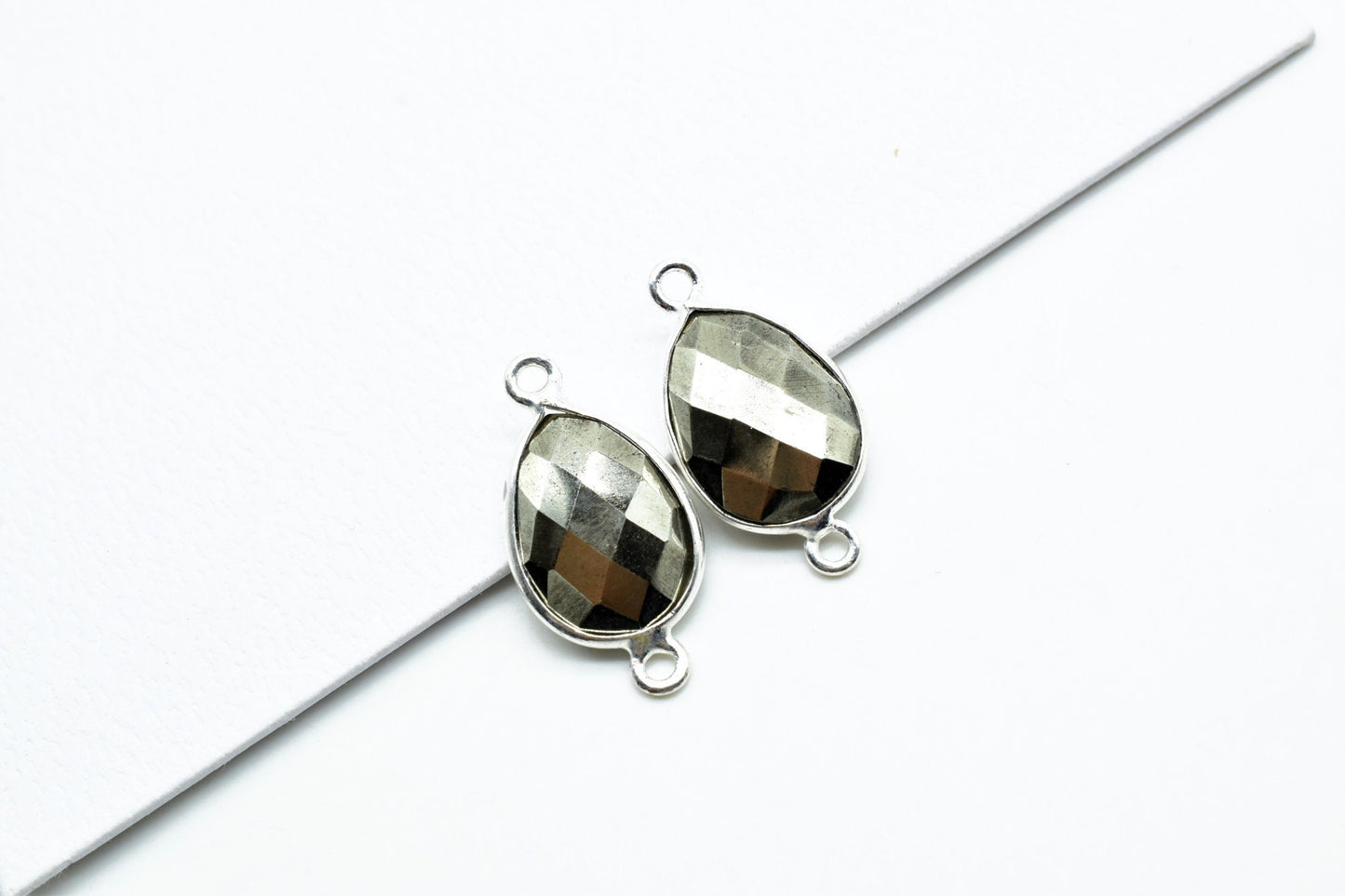Natural Pyrite 10x14mm Pear Double bail connectors,Pyrite silver connectors,Pyrite silver Plated bezel, Pyrite jewelry making charms,Pyrite