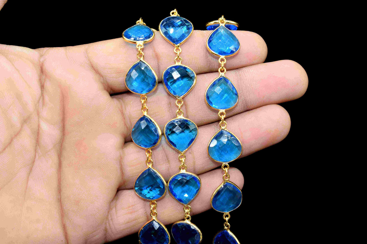 Blue Topaz 12mm Heart Shape Bezels Chain,Blue Topaz Gemstone Jewelry,Connector Link Chain,Topaz Gemstone Link Connector Chain, Craft Jewelry