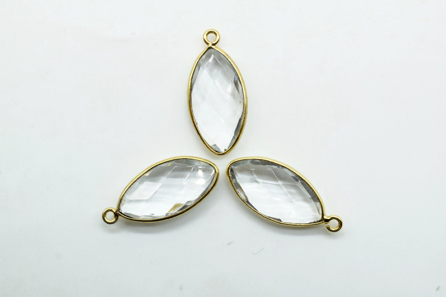 Crystal 10x20mm Marquise shape charm,Crystal Quartz Bezel,Crystal Heart Shape Connector,Crystal Heart Pendant 24k Gold Plated,Single  Bail
