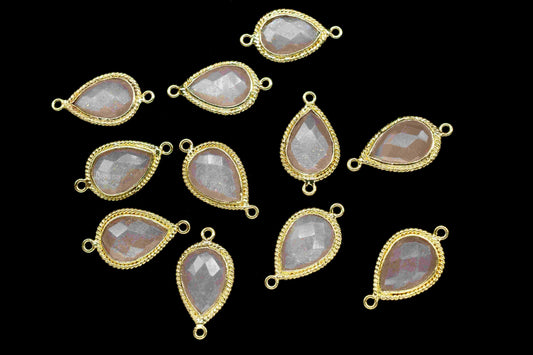 Peach Moonstone Pear Shape Single Bail Charms,9x13mm Bezels Link Connectors,Single Loop Connectors,Moonstone Charms,Jewelry Making Connector