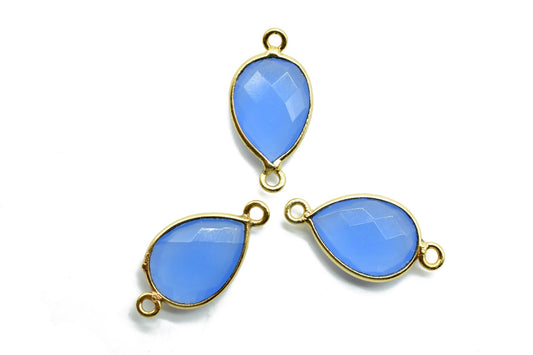 Blue Chalcedony 10x14mm Pear shape double bail connector,Blue Chalcedony Pear Shape Bezel Connector Gold Plated,chalcedony Connector,Jewelry