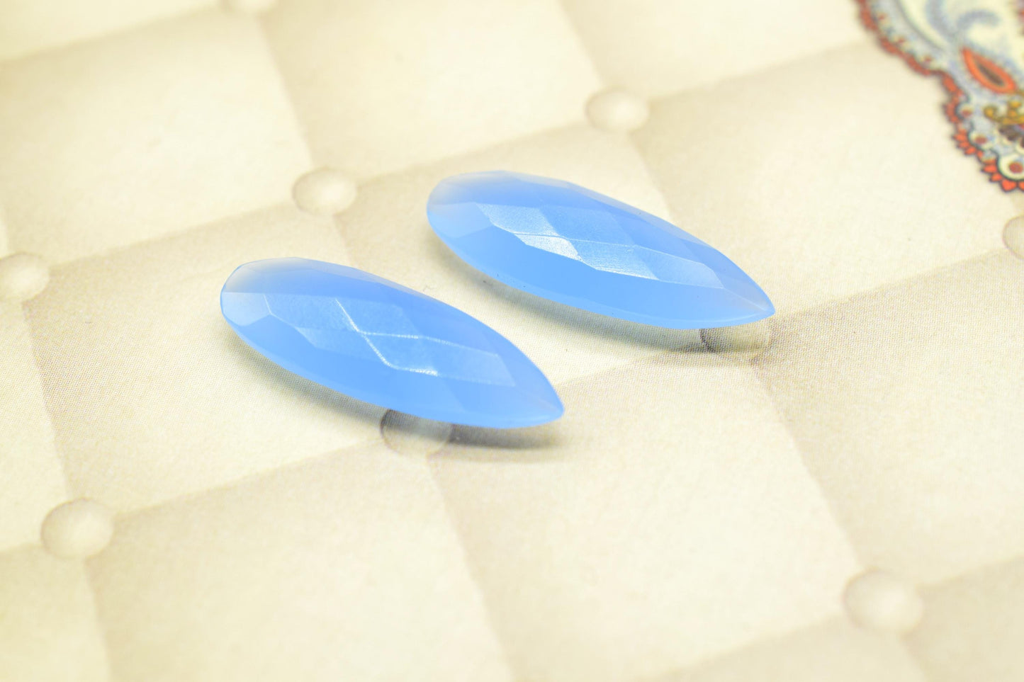 Blue chalcedony Faceted 10x30mm Teardrop Shape Briolette,Chalcedony Semi Precious Bead Jewelry,Gemstone Both Side Cut Loose Fancy Beads,Gift
