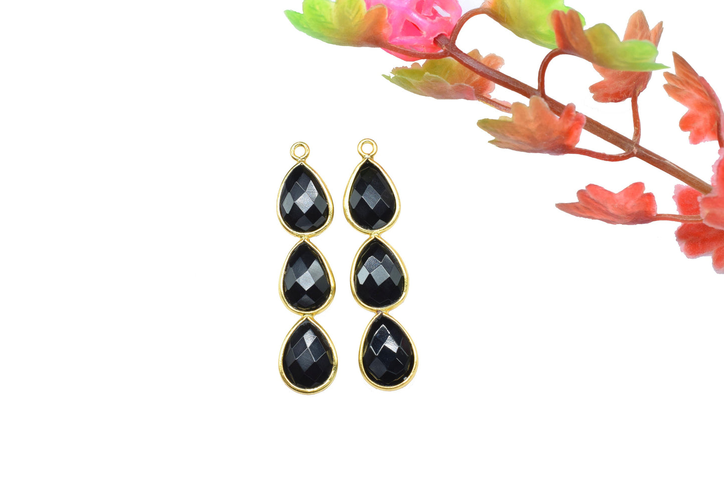 Three Stone Bezel Pendants,Gemstone Teardrop Charms,Handmade Beads Jewelry,Components Earring Connector,Single bail Station Bezel Link,Gift