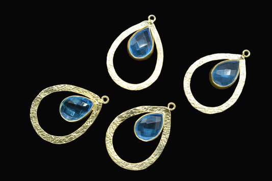 Blue Topaz Gemstone Pendant/Pear Shape Pendant/Bezel Pendant/Jewelry making Stone/Gold Plated Jewelry/Blue Topaz Connector Jewelry/Handmade