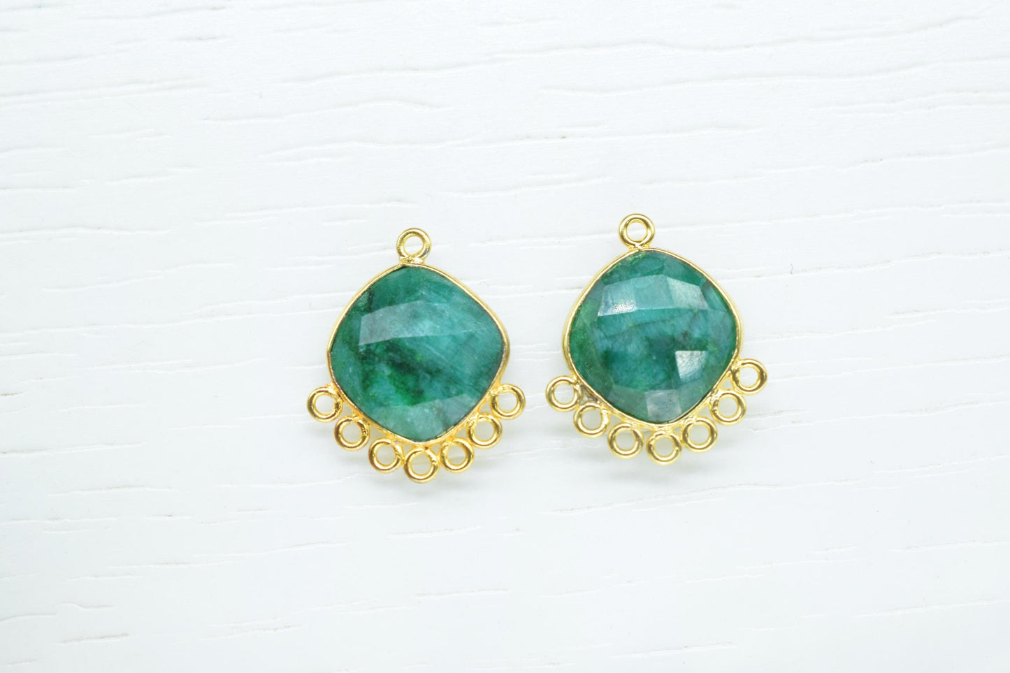 Natural Emerald 14mm Cushion Bezel Charm/Gemstone Single Bail/Component charm/Handmade Jewellery Connectors/Women Jewelry/Handmade Connector