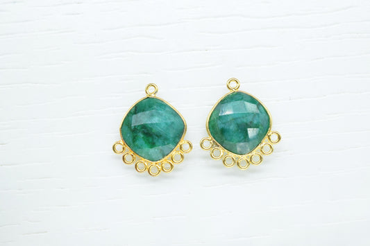 Natural Emerald 14mm Cushion Bezel Charm/Gemstone Single Bail/Component charm/Handmade Jewellery Connectors/Women Jewelry/Handmade Connector