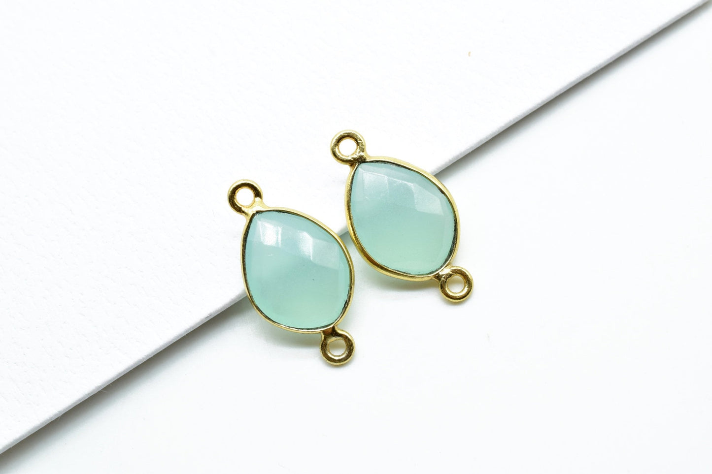 Aqua Chalcedony 10x13mm Eye shape double bail connectors,Aqua Chalcedony Bezel Findings Eye Charms,Eye Shape Connectors,double Bail charms