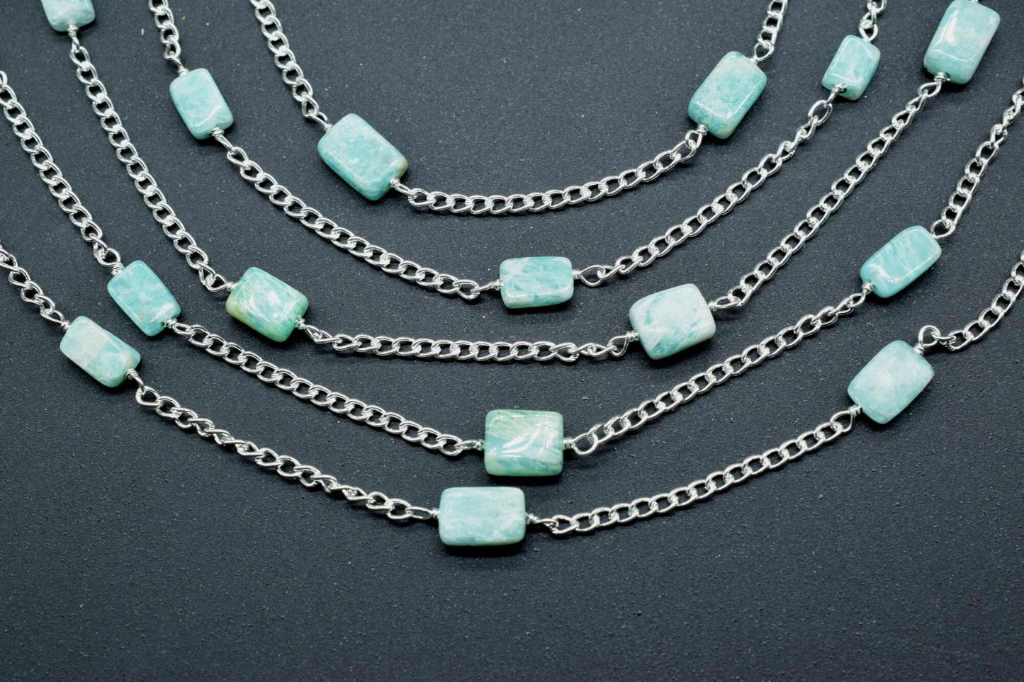 Amazonite slice Beaded Chain,Beaded Rosary Chain,Wrapped Brass Wire,Necklace,Bracelet,Handmade Jewelry, Finding Necklace,rough stone rosary