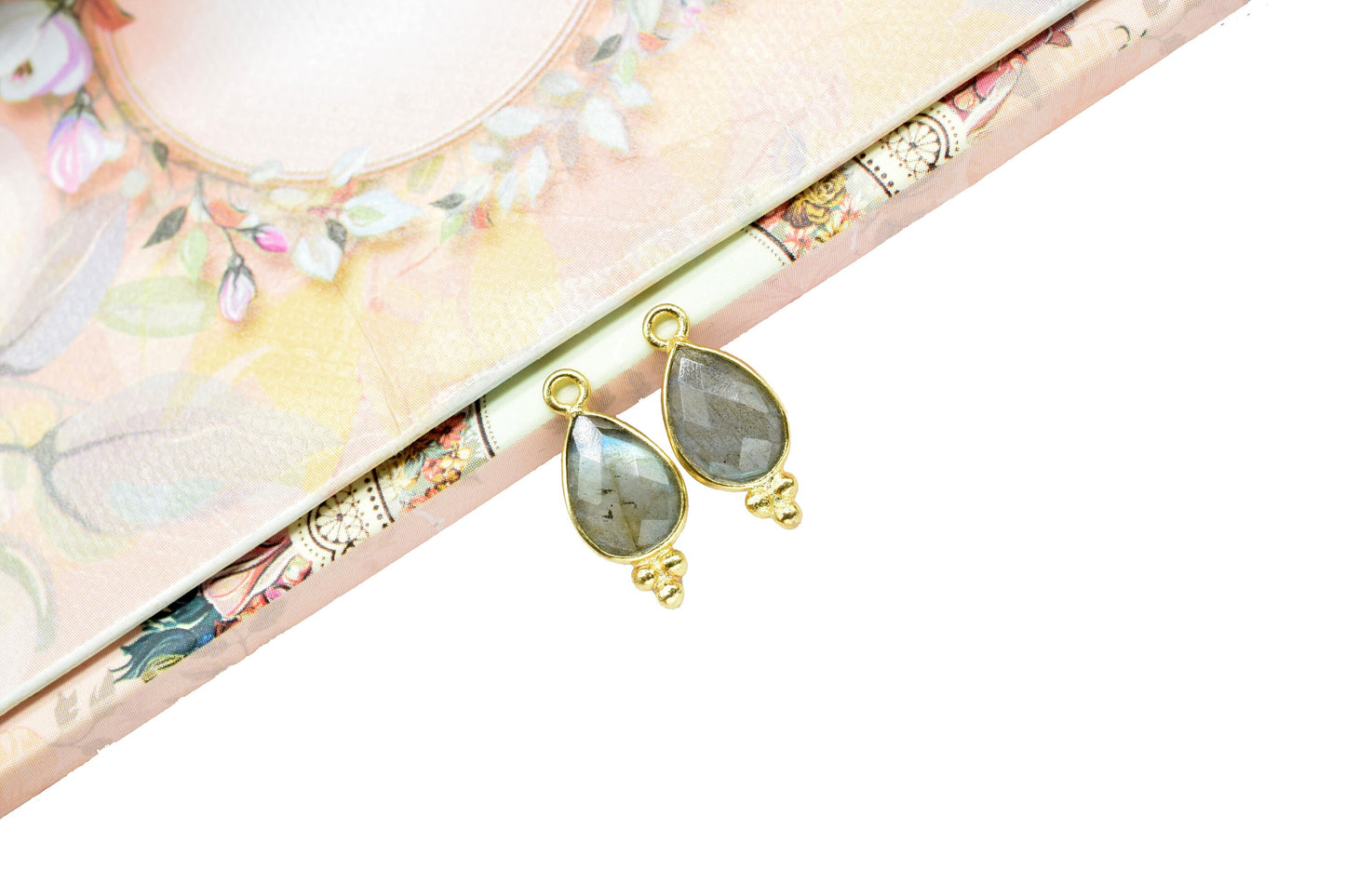 Labradorite Gemstone 7x10mm Gold Plated Bezels,Labradorite connector Jewelry Making Charms Crafts,Labradorite Pear Shape Pendant Charms,Gift