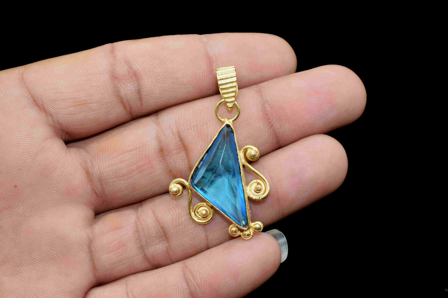 Blue Topaz 12x25mm Triangle shape Pendant, Topaz Pendant Jewelry, Triangle Shape Pendant, Gemstone Topaz Pendant Jewelry,Gold Plated Pendant