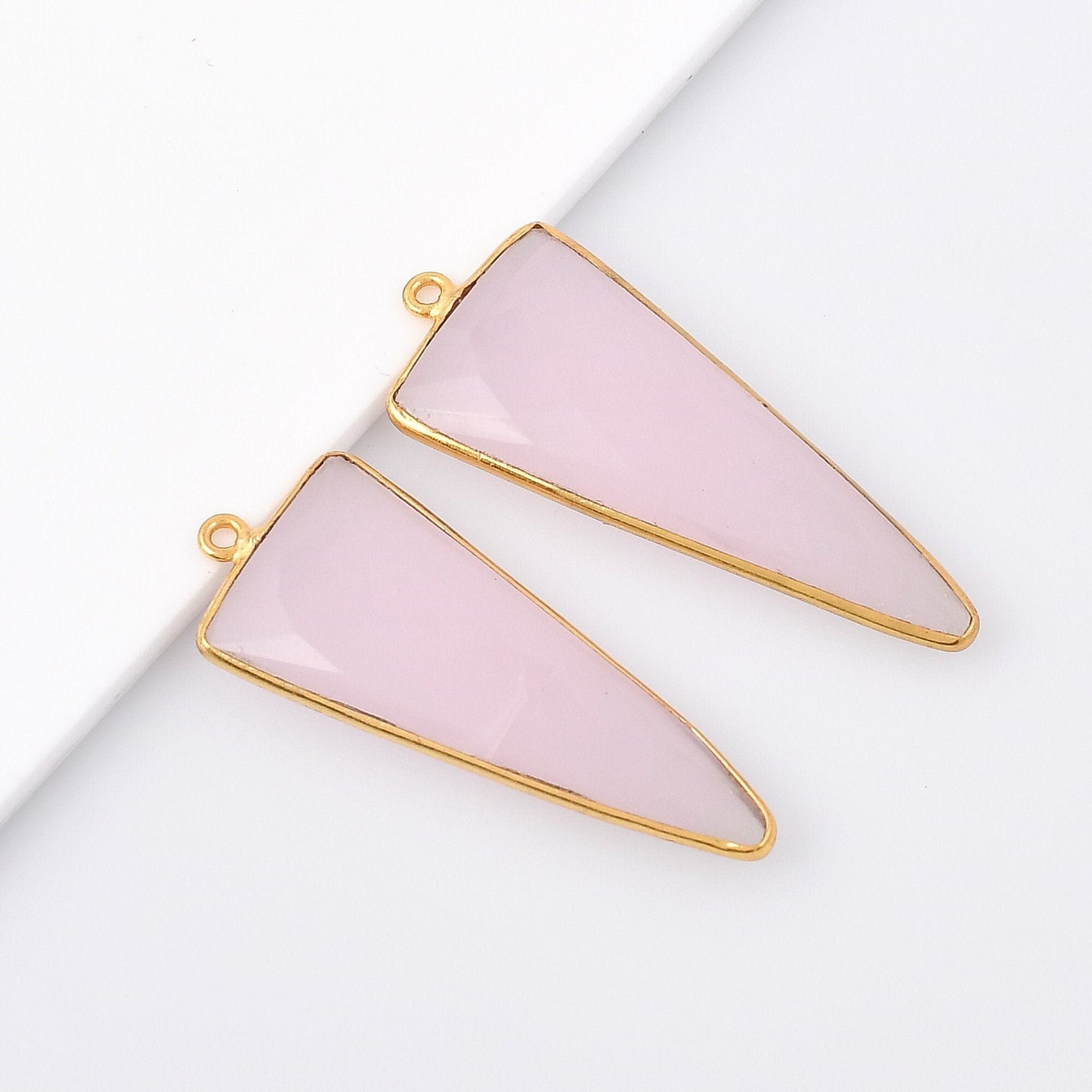 Pink Chalcedony 15x30mm Bezel charm,Pink Chalcedony pendant, Gold Plated bezel,Gold Vermeil Bezel,jewelry making charm,Gold-Filled bezel