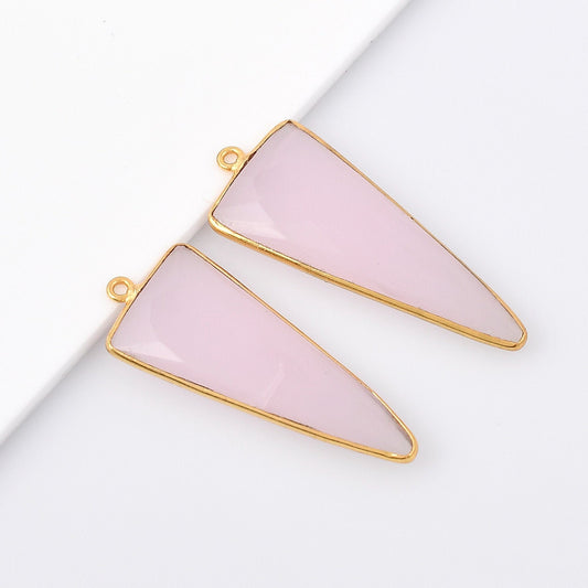 Pink Chalcedony 15x30mm Bezel charm,Pink Chalcedony pendant, Gold Plated bezel,Gold Vermeil Bezel,jewelry making charm,Gold-Filled bezel