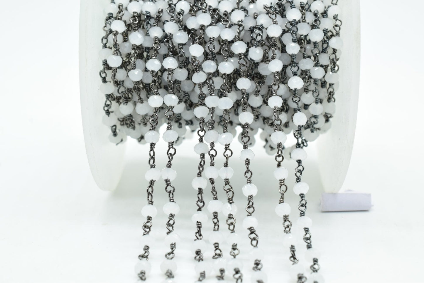 Aqua Chalcedony 3mm Beaded Chain,Aqua Chalcedony Rosary,Black rhodium Wire Wrap Chain,Aqua Chalcedony Brass chain,jewelry making chains,gift