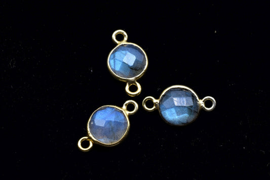 Labradorite 8mm Round double bail connectors,Labradorite Pendant,Labradorite Round Gold Plated bezels,jewelry making charm,Brass connectors