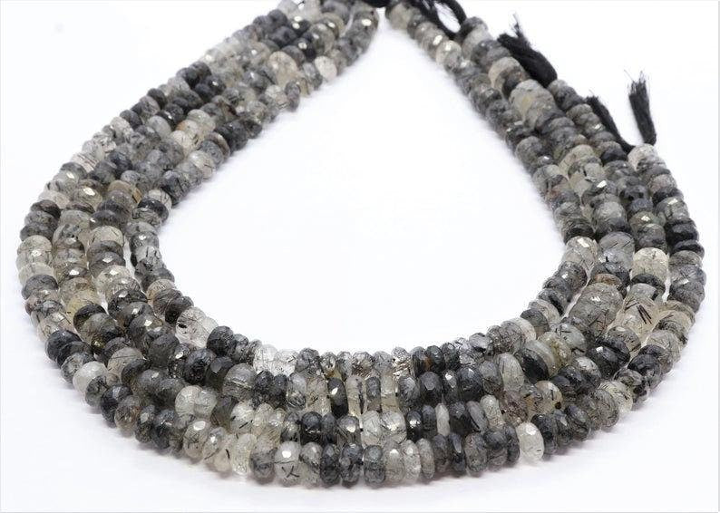 Black Rutile Faceted Rondelle Shape Beads,8.5mm To 9mm Black Rutile Beads,Natural Rutile Faceted Beads,Faceted Beads Designing Craft Jewelry