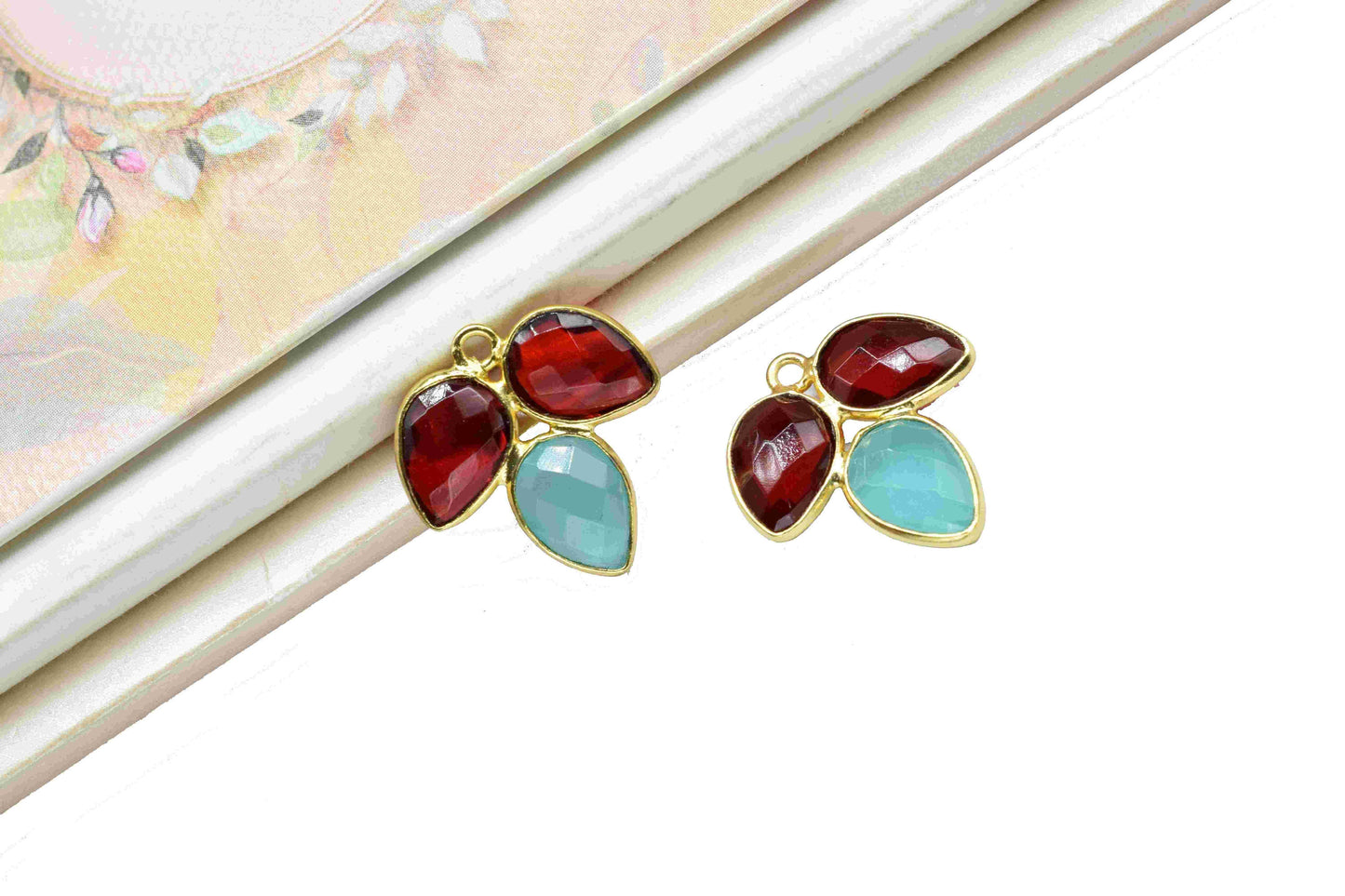 Garnet component,Handmade Jewelry,Aqua Quartz Bezel Component,Garnet Jewelry Making Supply,Red Gemstone Component,Attached Bezel Pendant