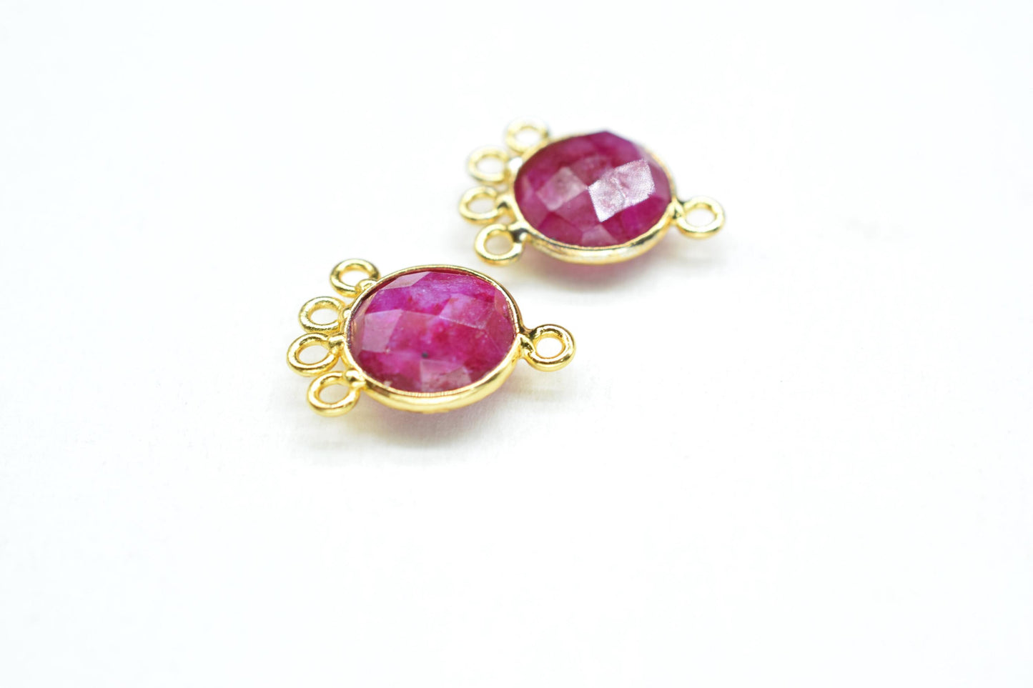 Ruby 10mm Round Bezel Charm/Gemstone Brass Component/Single Bail Pendant charms/Round Handmade Jewellery Connector/B'day Gift