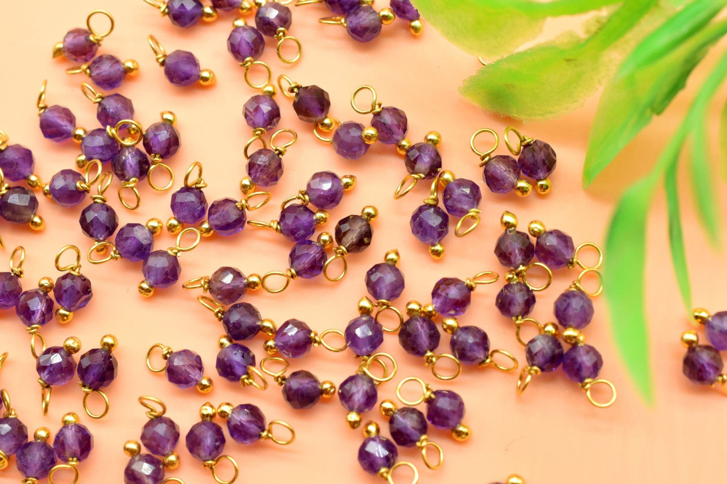 Amethyst Faceted Wire Wrapped Beads,Single wire wrapped Beads,Earring Charm,Necklace Charm,Gemstone dangle Beads,Amethyst Beads,Earring Bead