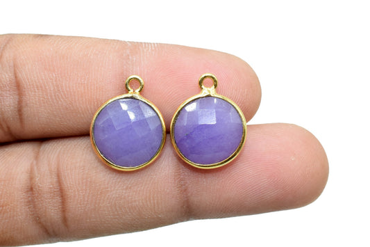 lavender 12mm Round charm,Brass Gold Plated bezel,lavender Pendant,jewelry supplies, Gold Bezel Trim Edge Faceted Gemstone,lavender charm