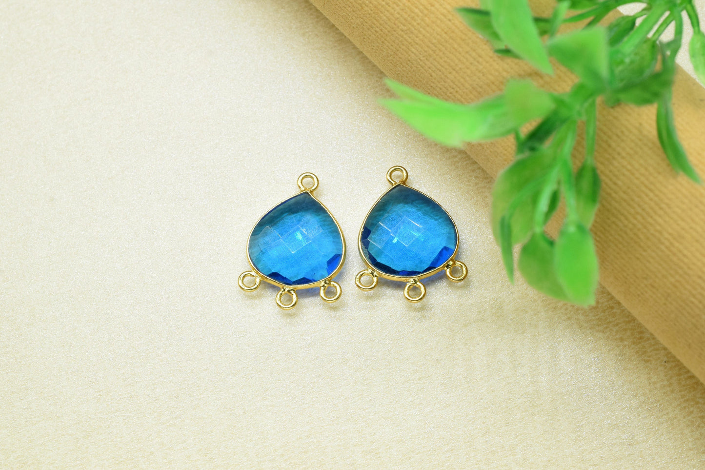 Blue Topaz 14mm Heart Bezel Connector,Station Bezel Link Supplies,Blue Topaz jewelry Making,Blue Gemstone Earring,Handmade Charms Bezel Set