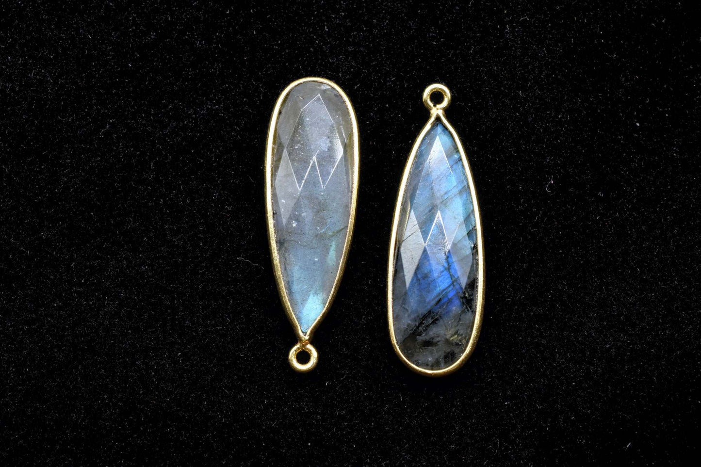 Labradorite 10x30mm Bezel charm,Brass Gold Plated bezel,Natural Labradorite Pendants Teardrop  Light Gold Bezel Trim Edge Faceted Gemstone