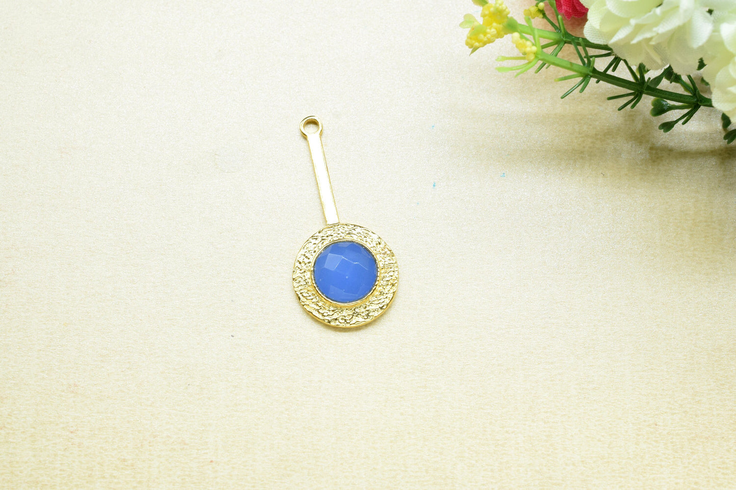Blue Chalcedony  Pendant , Blue Chalcedony  Gemstone Handmade Pendant ,Single Bail Checker Cut Gemstone Connector, Gold Plated Connectors