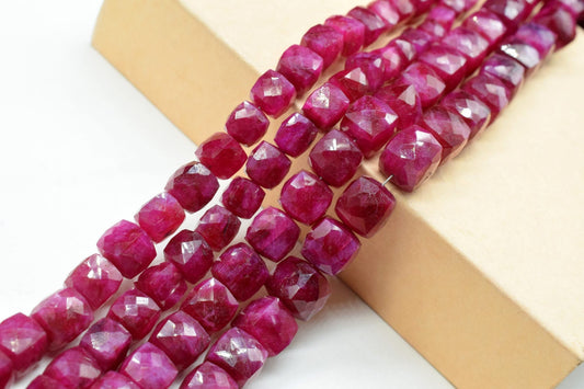 Ruby Faceted Cube Beads,3D Box Strand,3D square Dice Beads,Faceted Cube Strand,Jewelry Supplies,Ruby Briolettes,Ruby box briolettes,strand