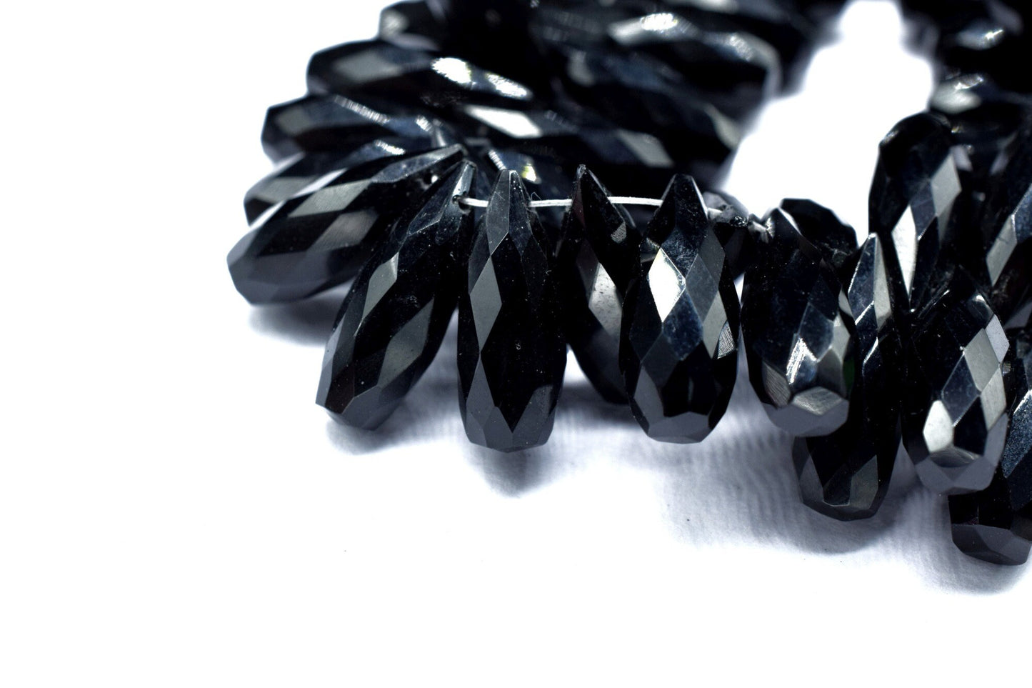 AAA Faceted Natural Black Onyx 6x16mm Teardrop Briolettes, Black Onyx Gemstone Briolettes, Onyx Faceted Teardrop Briolette, Teardrop Pendant