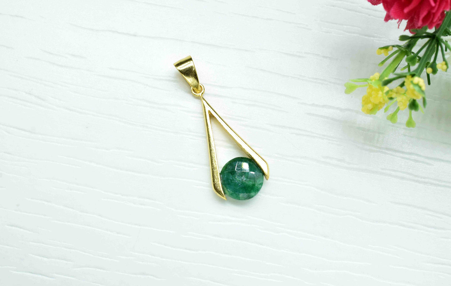 Emerald Component , Single Bail Charm ,Emerald  Connector Pendant , Gold Plated Connectors , Single Bail Checker Cut Gemstone Connector