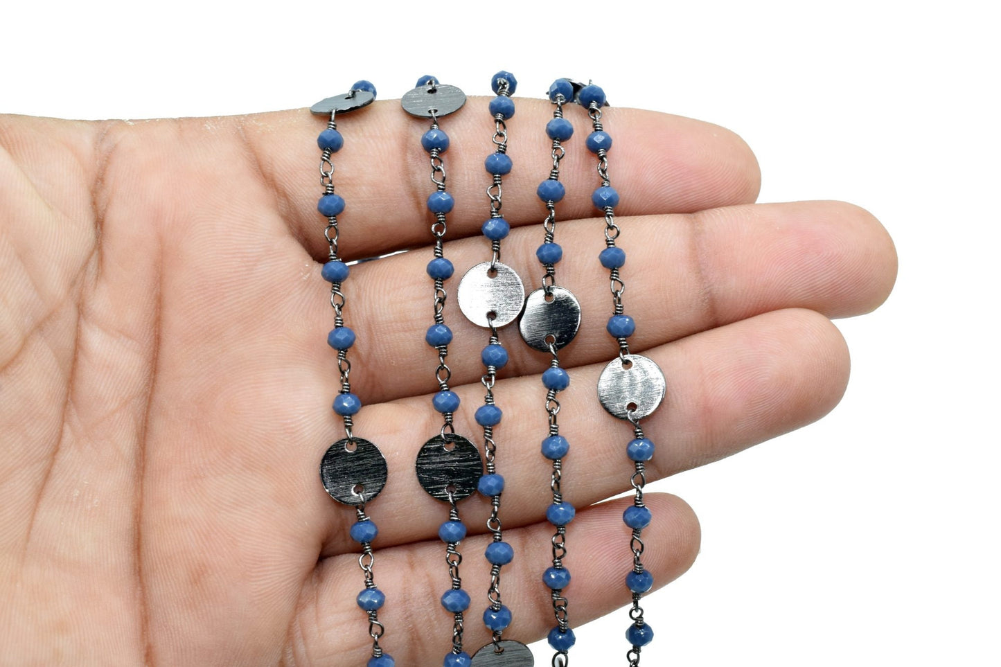 Blue Agate 3mm Beaded Chain,Blue Agate Rosary Chains,Blue Agate Wire Wrap Chain,Brass chain,Jewelry Making Chain,Rosary chain,brass charms