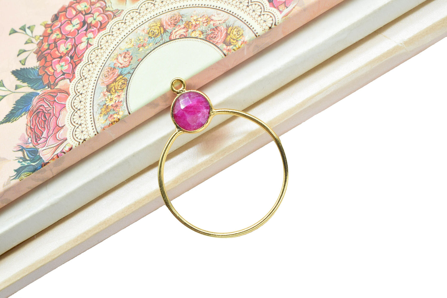 Ruby Findings Pendants,Diy Components Earring,Craft Supplies,Handmade Beads Jewelry,Findings Round Bezel Pendant,Single bail Station Link