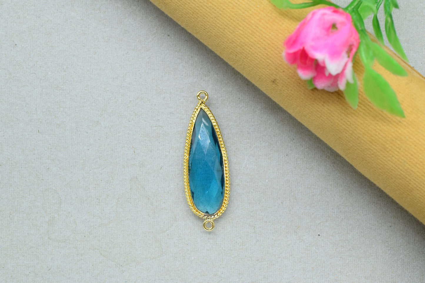 Neon Apatite Gemstone 10x30mm Pear Shape Bezel charm,Neon Apatite Gold Plating Double Bial Pendant,Apatite Gemstone Faceted Teardrop Bezels
