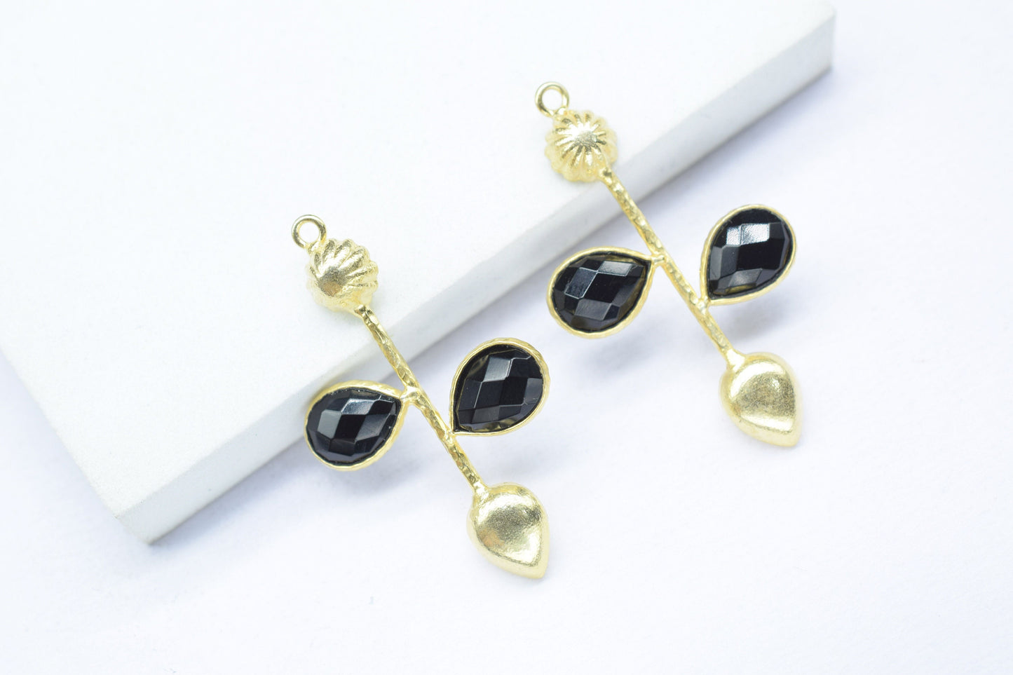 Black Onyx Teardrop Faceted Bezel Connector,Black Onyx Earring Connector,Jewelery Supply,Black Onyx Pendant Charms,Designer Pendants,B'Gifts