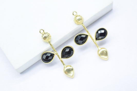 Black Onyx Teardrop Faceted Bezel Connector,Black Onyx Earring Connector,Jewelery Supply,Black Onyx Pendant Charms,Designer Pendants,B'Gifts