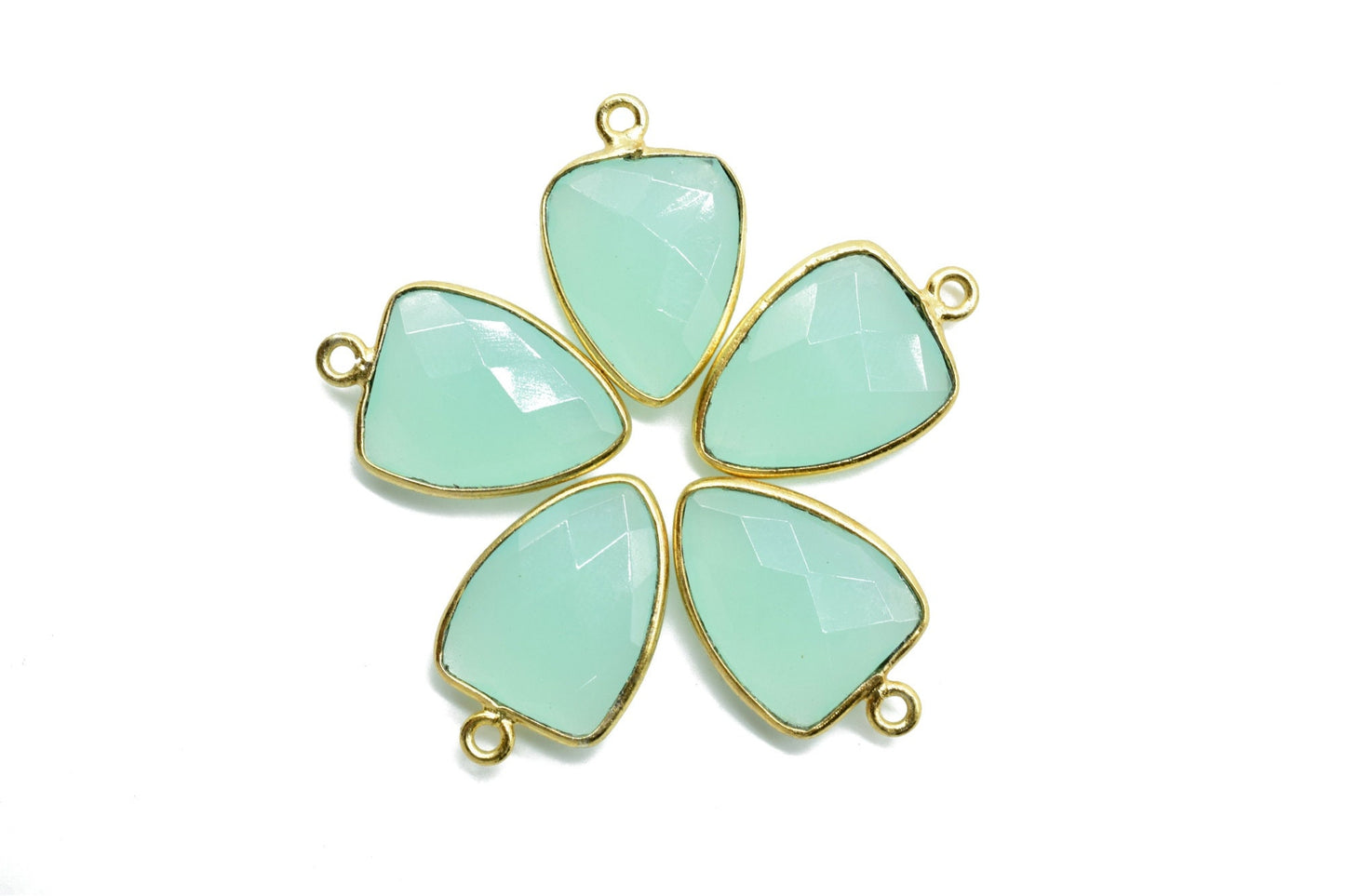 Aqua Chalcedony 12x15mm Triangle shape pendant,Aqua Chalcedony Gold Plated bezel,jewelry making charm craft,single bail connectors,Chalcedon