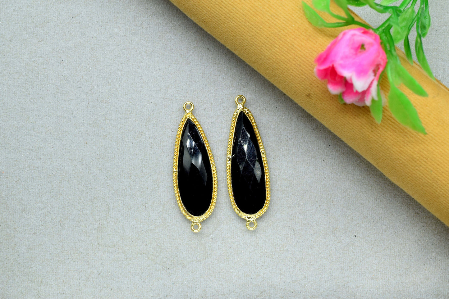 Black Onyx Connector 10x30mm Teardrop Shape Charm,Onyx Dainty Charms Pendant,Onyx Double Bail Pendant,Black onyx Faceted Gemstone Charm