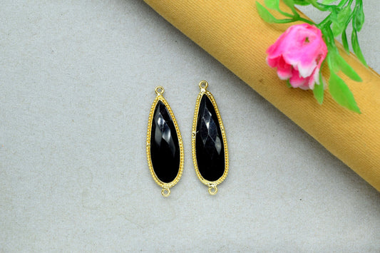 Black Onyx Connector 10x30mm Teardrop Shape Charm,Onyx Dainty Charms Pendant,Onyx Double Bail Pendant,Black onyx Faceted Gemstone Charm
