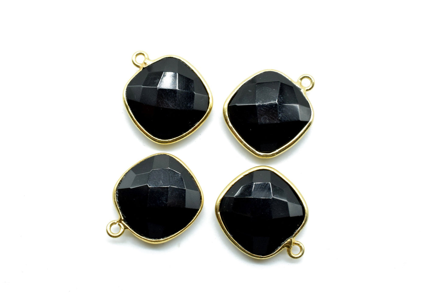 Black Onyx 14mm Cushion Bezel charm,Black Onyx Bezel Findings Cushion Charms,Black Onyx Cushion Shape Connector,Single Bail Loop Gold Plated