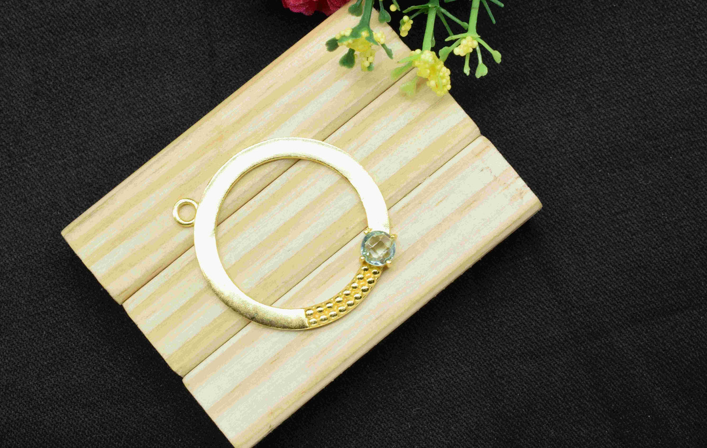 Aquamarine  Component , Single Bail Charm , Aquamarine Connector Pendant , Gold Plated Connectors , Earring Component , B'day Gift