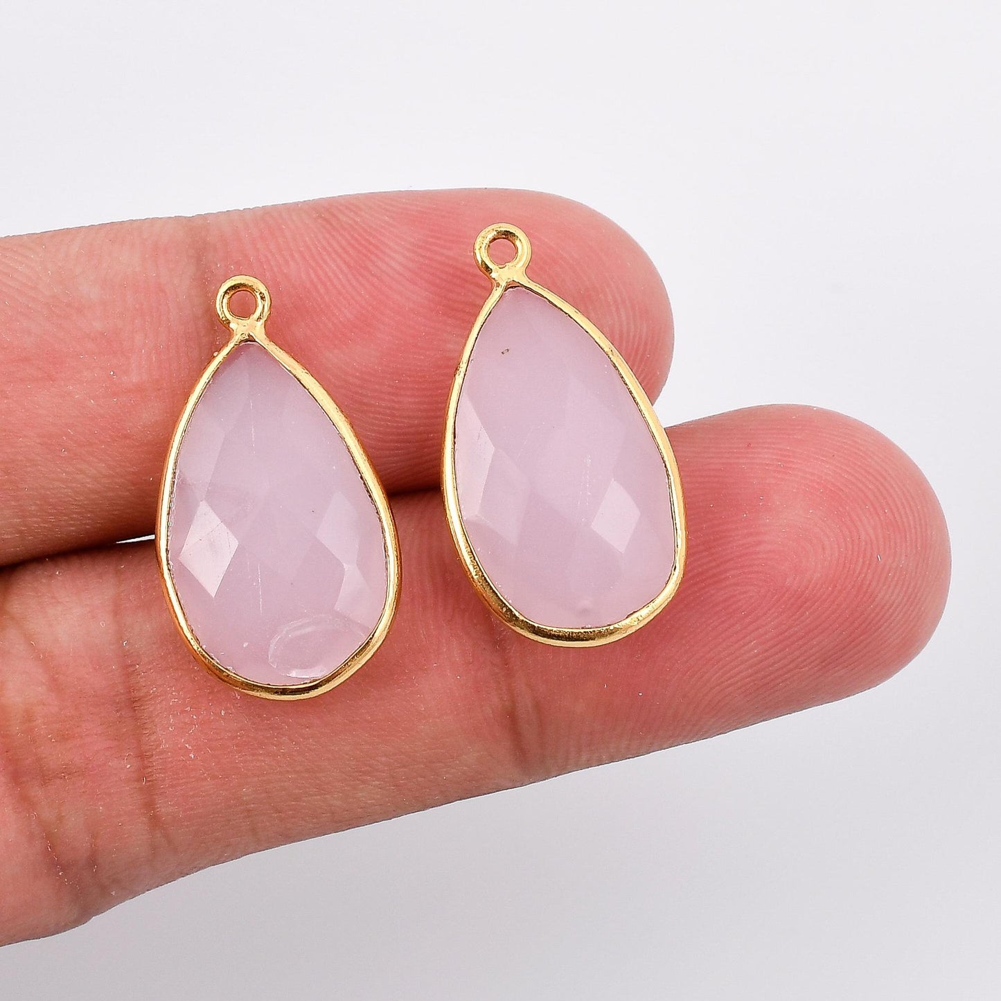 Pink Chalcedony 12x20mm Bezel charm,Pink Chalcedony Teardrop Gold Plated bezel,Gold Vermeil Bezel,jewelry making charm,Gold-Filled bezel