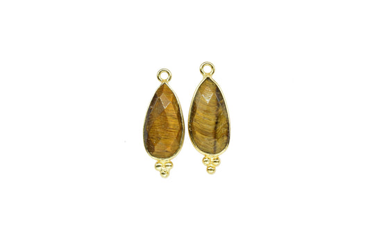 Tiger Eye Gemstone 8x16mm Pear Shape connectors,Tiger Eye Gemstone connector,Tiger Eye charms Gold Plating single bail Pendant Jewelry,Gift