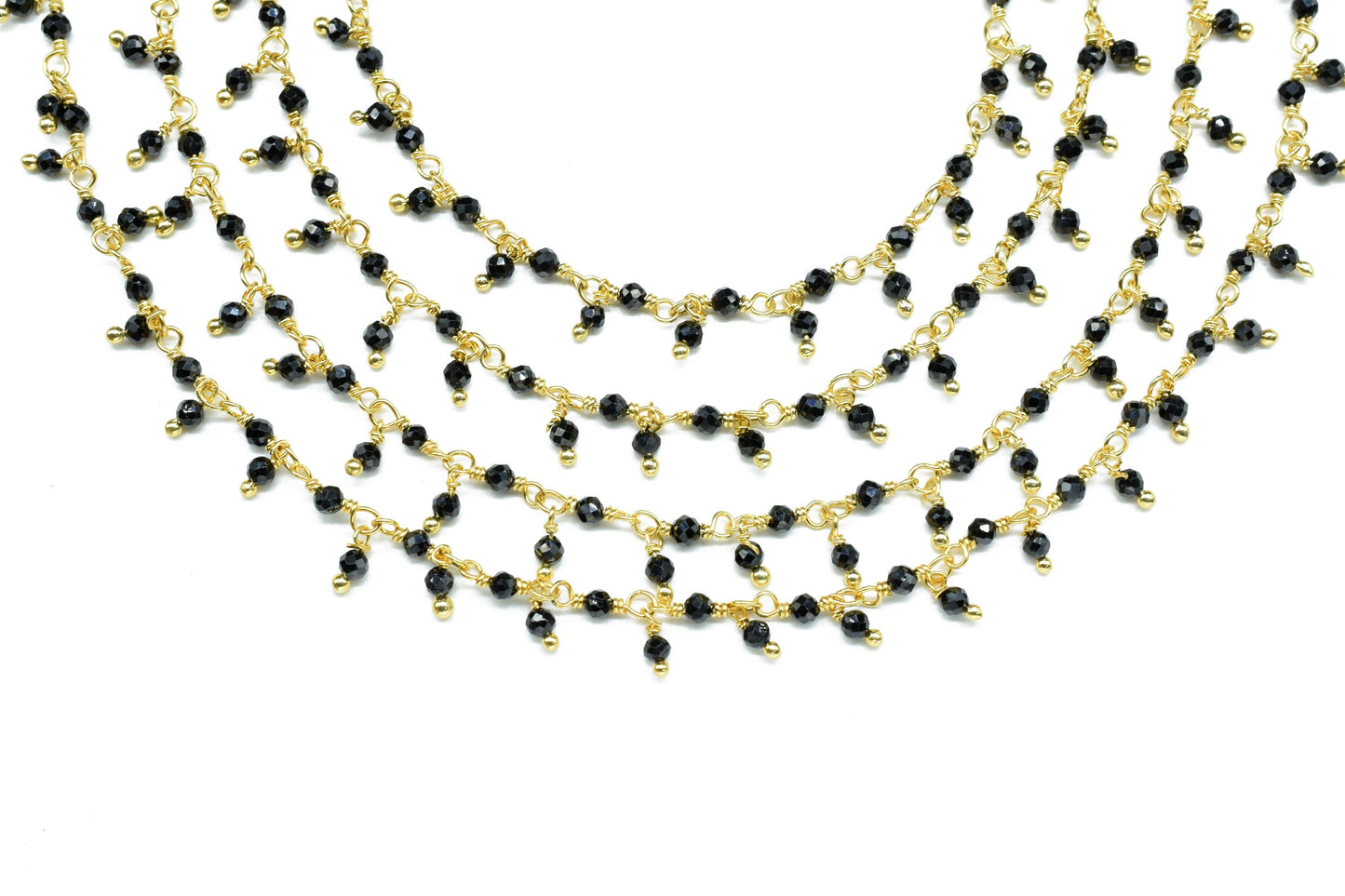 Black Onyx 2mm Dangling Bead Chain,Gemstone Rosary Chain,Wire Wrapped Necklace Chain,Black Onyx Cluster Rosary Chain,Handmade beaded Jewelry