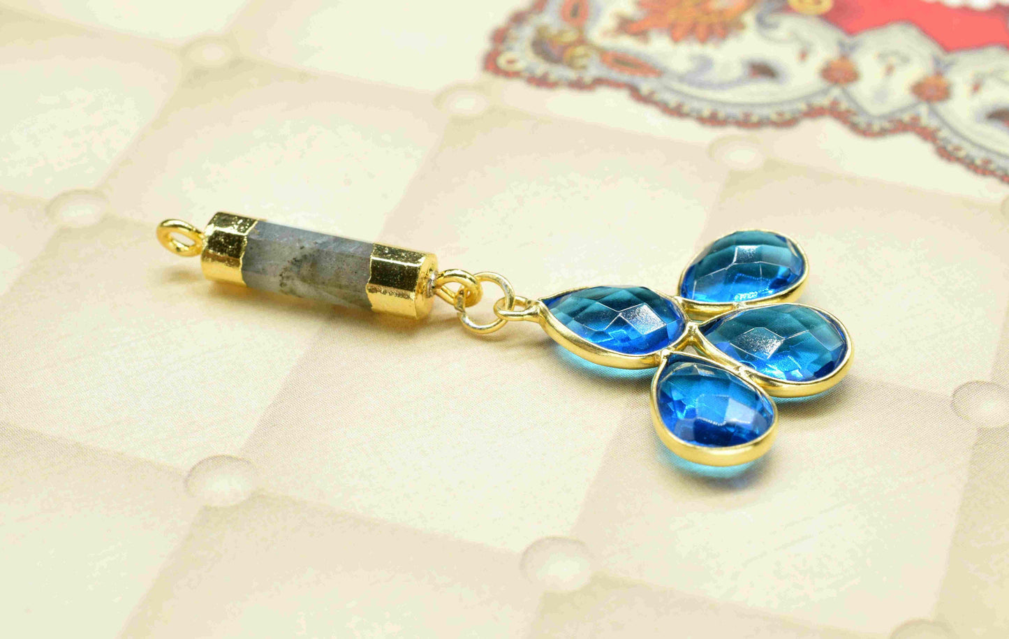 Blue Topaz  Pendant Charms , Labradorite Pencil  Dangle Earring Component , Multi Gemstone Dangle Earring , Component Jewelry , B'day Gift