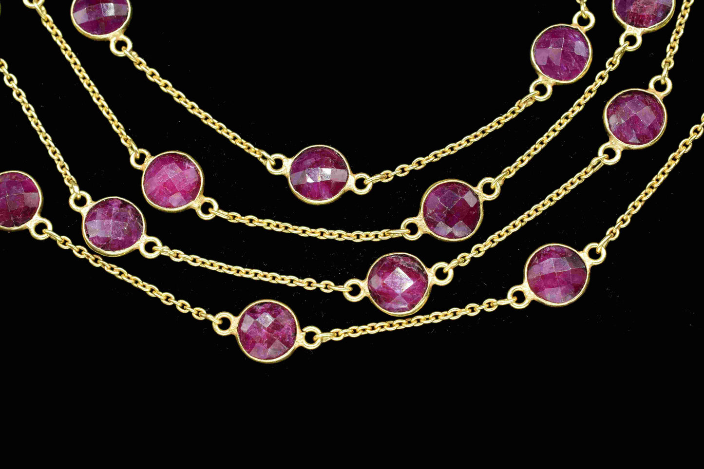 Natural Ruby Bezel Chain Connector, Gemstone Bracelet Chain, Round Shape Bezel Rosary Chain, Jewelry Connector For Necklace, Finding Jewelry